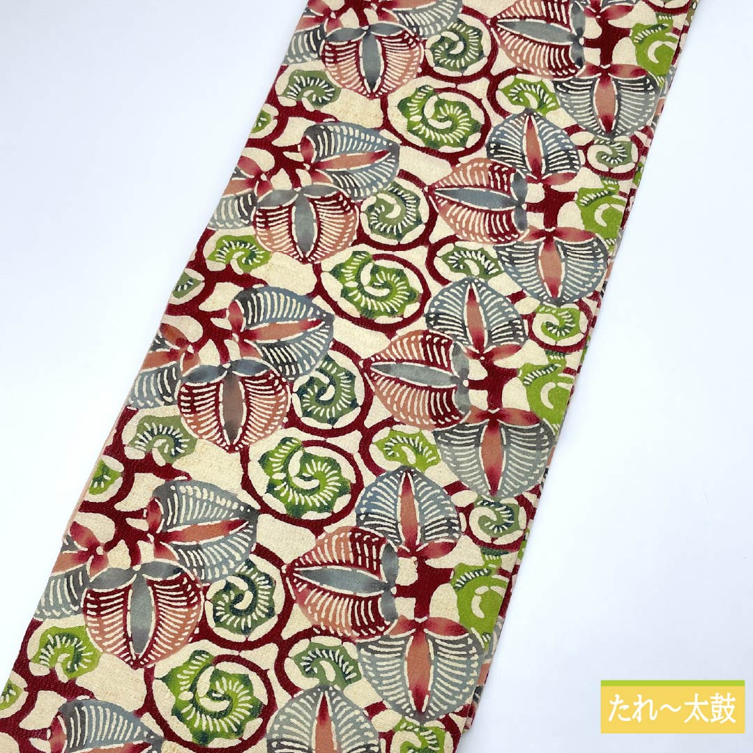 Nagoya obi, natural color (kinariiro), Kyo-Bingata, Aoi, obi length 354cm, pure silk, S rank, six-pass, casual, cream-colored, 1124006942315, Nagoya-made