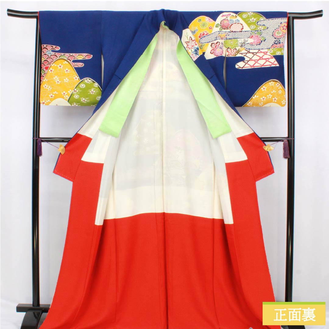 訪問着 正絹 Bランク 袷 身丈167.5cm 裄丈64.5cm 瑠璃色（るりいろ） 京紅型 紅型調 風景模様 半衿付き 青系 1112006684517