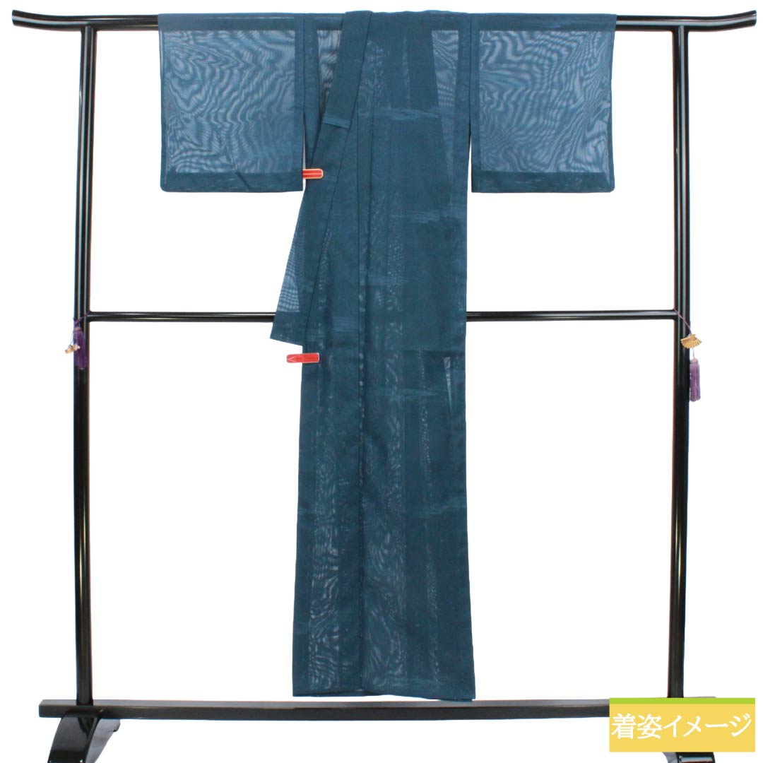 夏物 正絹 色無地 Sランク 身丈152.5cm 裄丈62.5cm 裏色（うらいろ） 霞模様 紗 青系 1132004362217