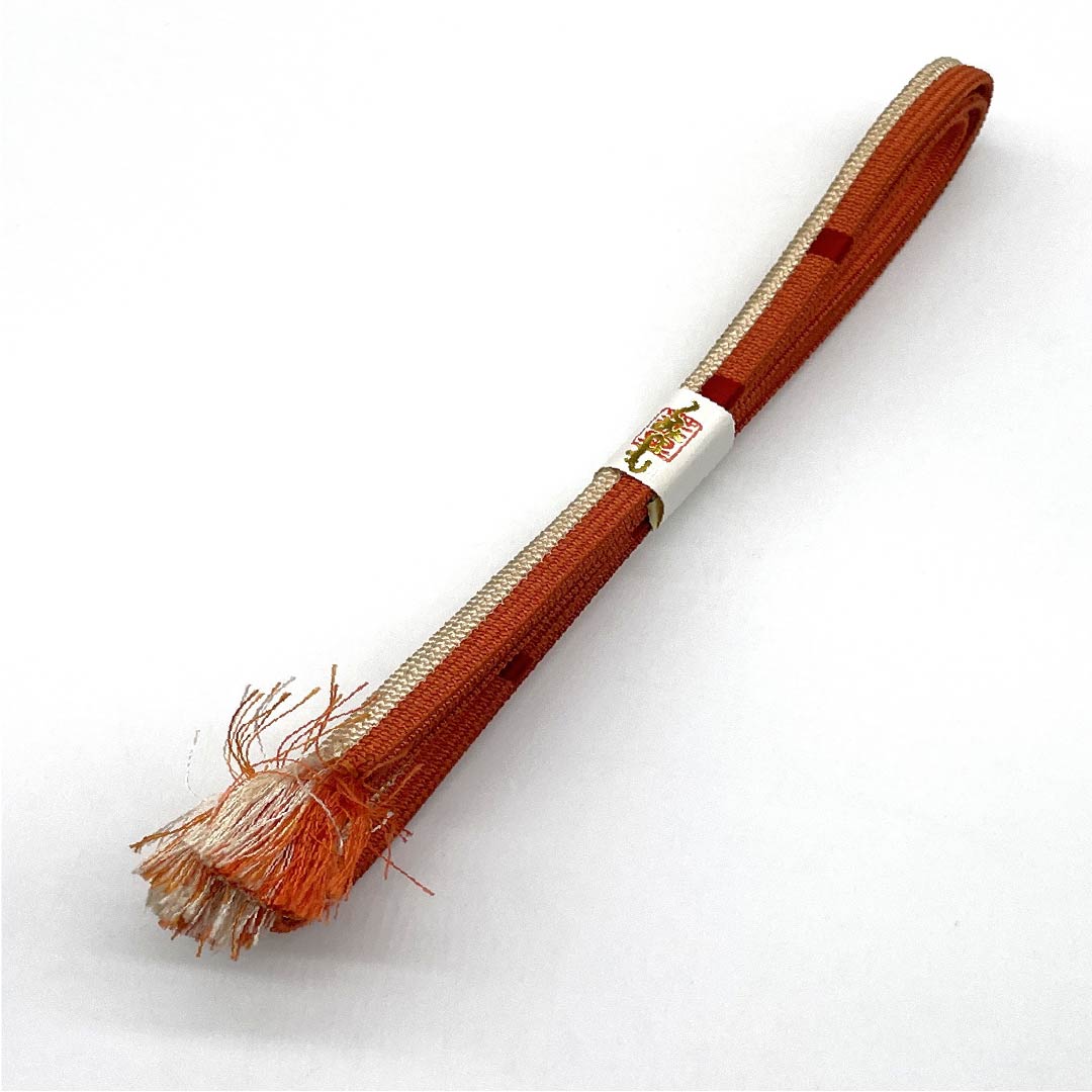 S-Rank Silk Obi-jime (Sash Band) - Silver-vermilion (Ginshuiro) Two-Tone Design - Approx. 148.5cm Long, Approx. 1.1cm Wide - Casual, Orange-Based - Product Number: 1135004272326