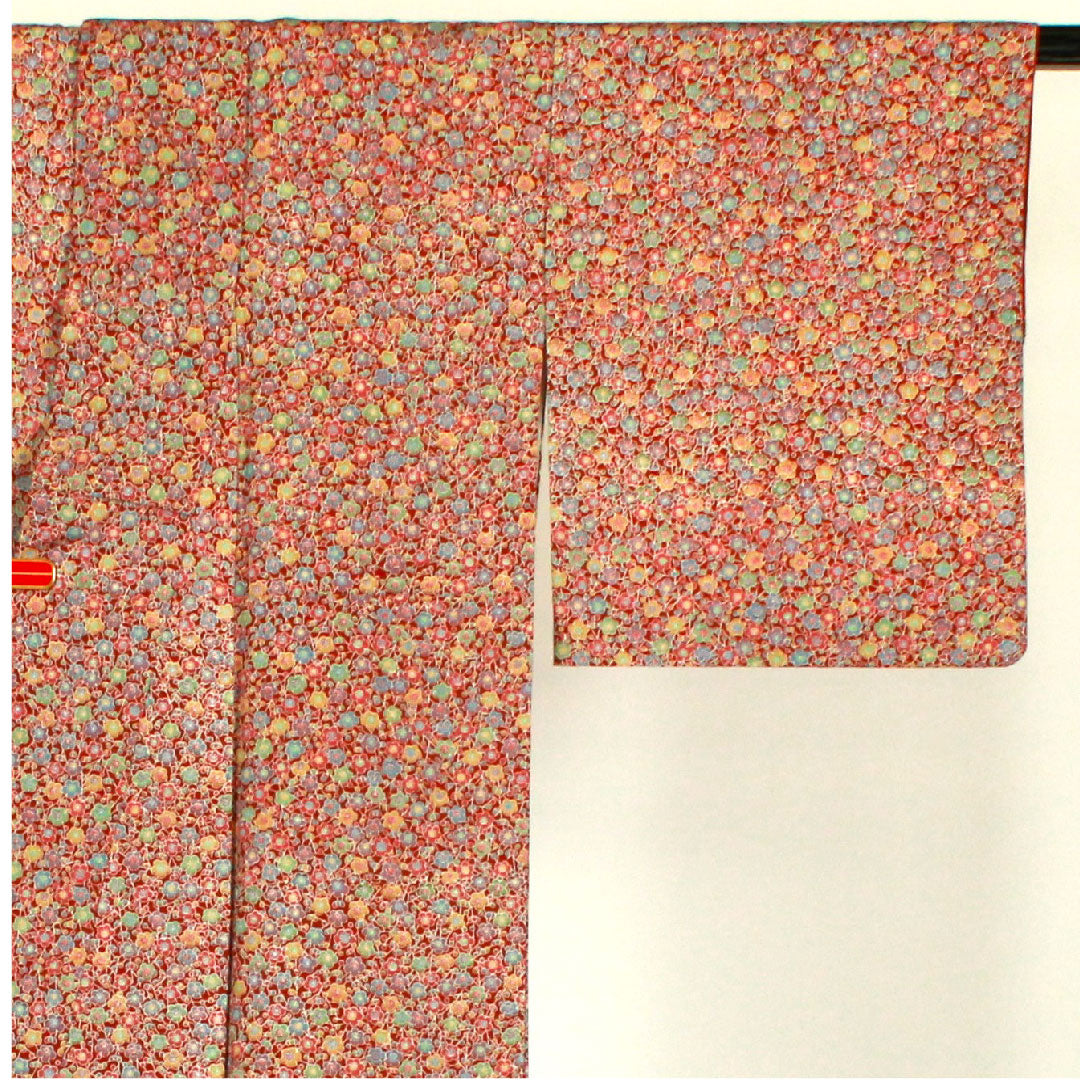 小紋 身丈156.5cm 裄丈61cm 袷  梅模様  ポリ Sランク 茶系 1115000832314