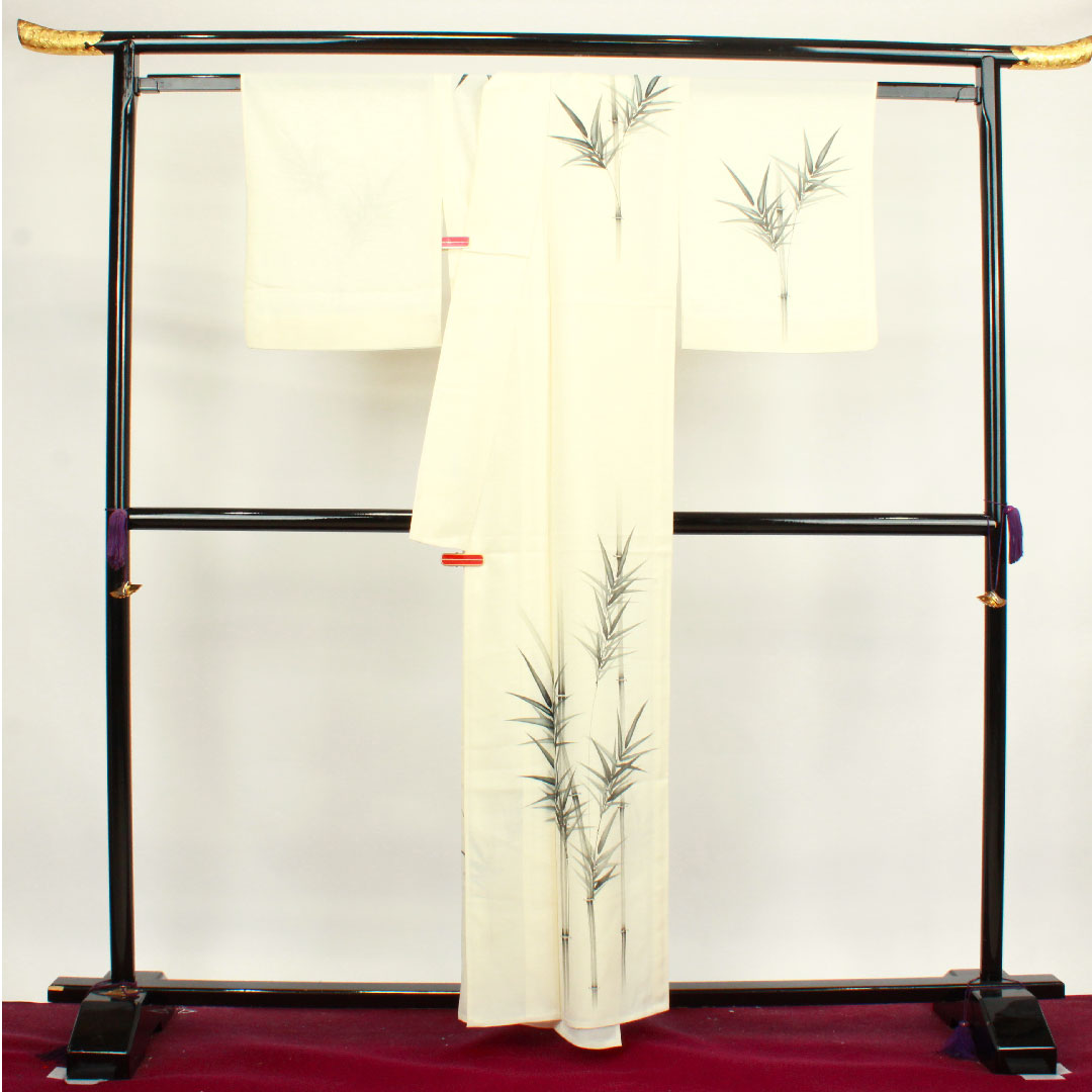 夏物 正絹 訪問着 身丈159cm 裄丈64cm 乳白色（にゅうはくしょく） 竹 絽 Sランク クリーム系 1132000482315