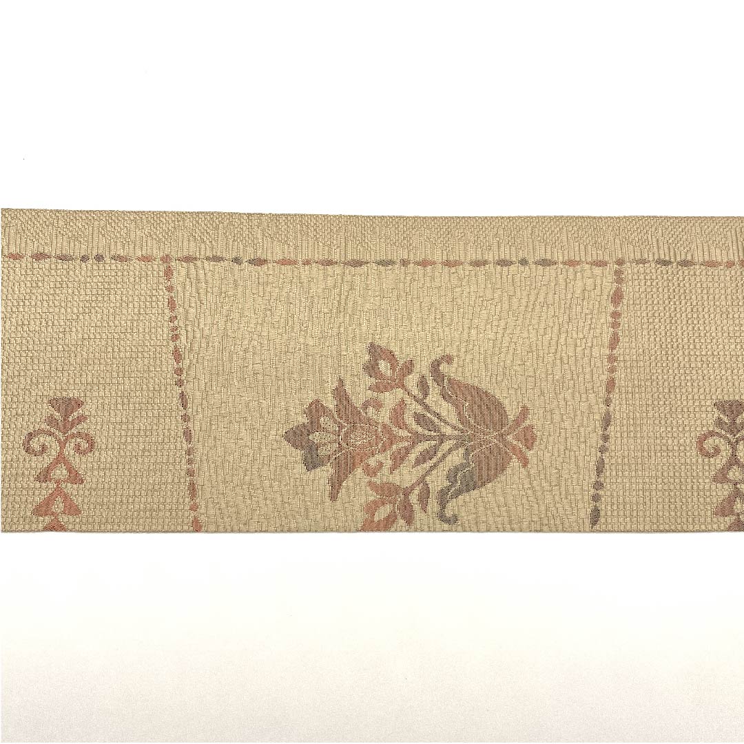 名古屋帯　尾花色　唐花　変わり市松 帯丈359cm 正絹 Sランク 六通 カジュアル ベージュ系 1124005132325  名古屋仕立て