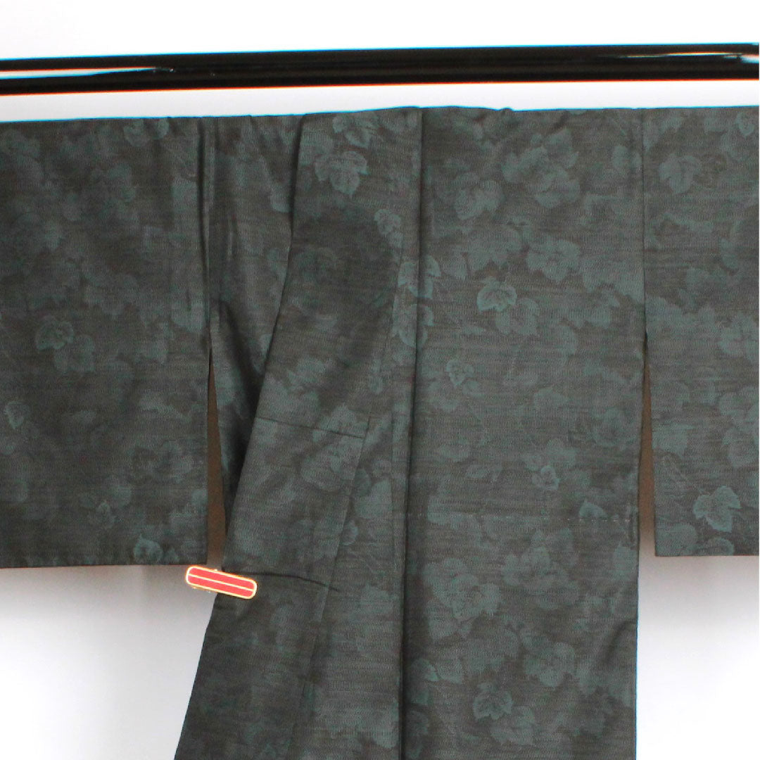 Oshima Tsumugi, Length 159.5cm, Sleeve length 64cm, Weft-total Kasuri, Ivy pattern, Pure silk, A-rank, Lined, Navy blue, 1116001823318