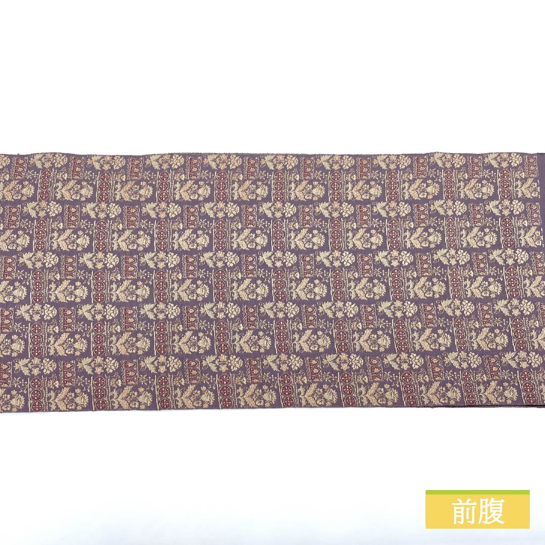 Nagoya obi, Kikyo Nezuiro (Grey-colored bellflower), Shosoin pattern, obi length 335cm, pure silk, A rank, six-pass, casual, purple, 1124007933320, Matsuba style