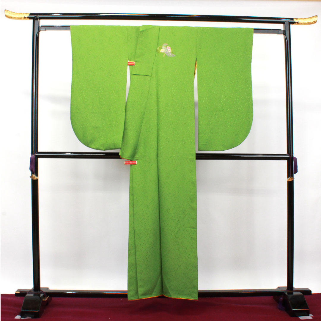 Plain color polyester evergreen washable kimono Length 156cm Sleeve length 63cm Lined S rank Green 1114001072319