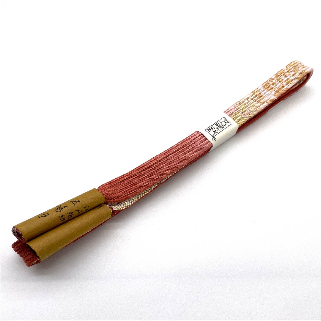 （新古品） 帯締め 正絹 四分紐 紅唐色（べにとういろ） 五嶋紐 江戸組紐 金属糸使用 長さ約162cm 幅約1.7cm セミフォーマル Sランク 朱系 1135002412316