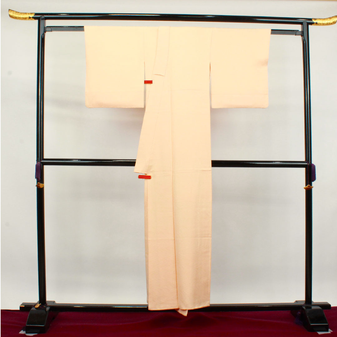 色無地 正絹 薄肌色 流水 五三桐  身丈153.5cm 裄丈64cm 袷  Aランク 橙系 1114000993226