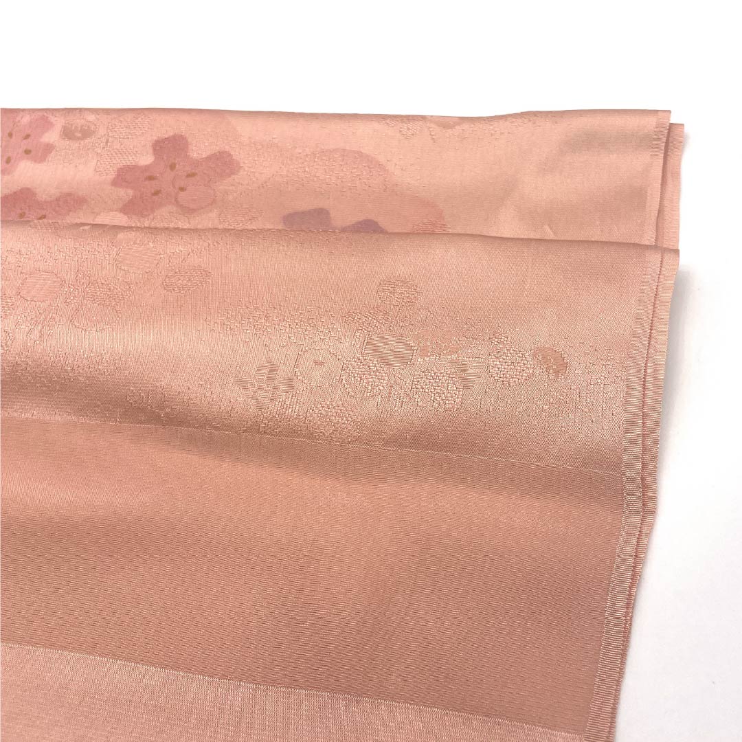 Semi-formal silk obiage (sash), S-rank, Shinonome-iro (Shinonome color), featuring a classic floral pattern, approximately 172cm long and 29.5cm wide, in pink. Product code: 1136002042913