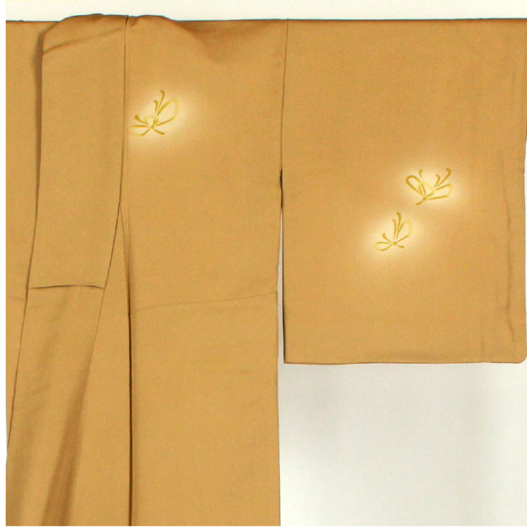 Homongi, lined, length 157cm, sleeve length 66cm, embroidery, plum blossom, pure silk, S rank, yellow, 1112000822323