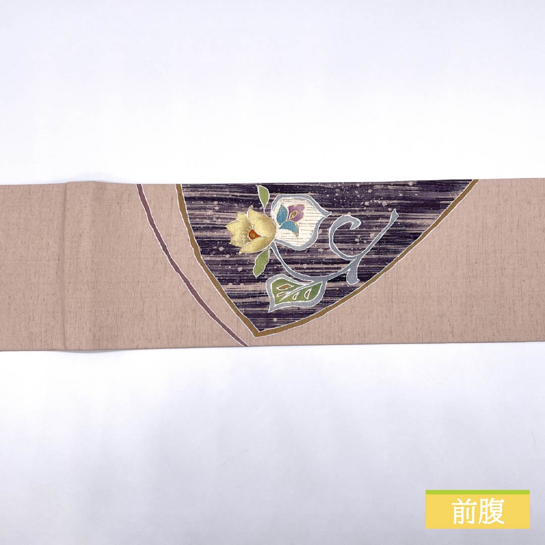 Nagoya Obi, Maiden Color (Otomeiro) Dyed Obi, Tsumugi Fabric, Abstract Flowers, Obi Length 380cm, Pure Silk, S Rank, Pointed Pattern, Casual, Pink, 1124007812413, Nagoya Style