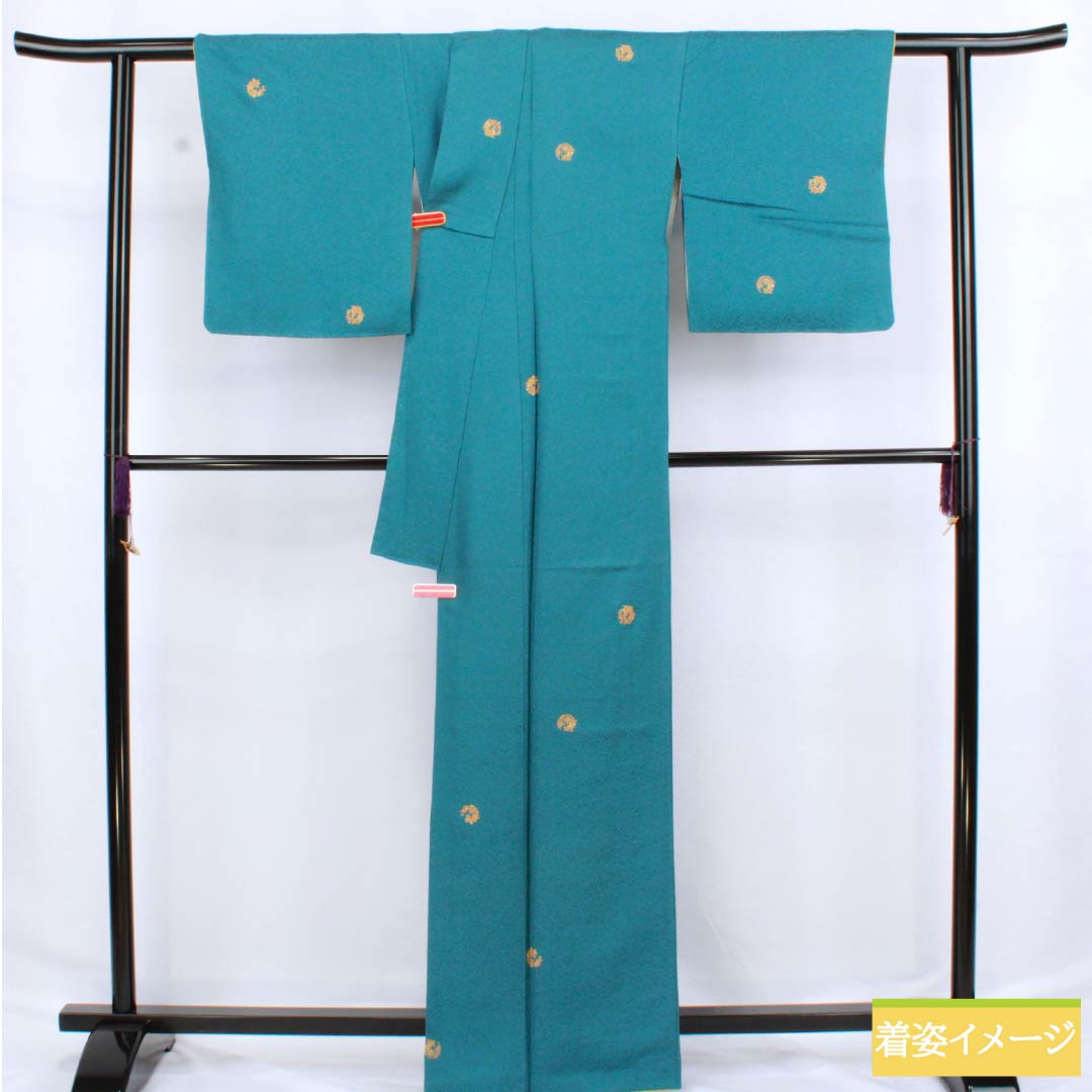 Komon (small pattern) kimono, pure silk, length 165cm, sleeve length 66.5cm, lined, Nandouiro (nandou-iro) with floral wreath, Kyoto Yuzen, S rank, blue, 1115006282517