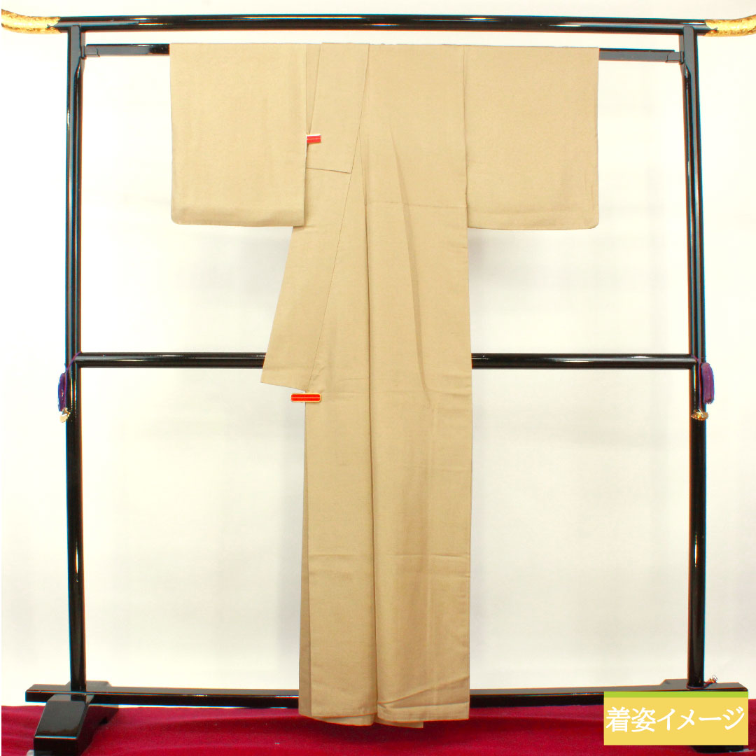 Plain color, pure silk, length 159cm, sleeve length 64cm, flaxen (sweet), Matsuo Korin, pongee fabric, lined, S rank, beige, 1114001282325