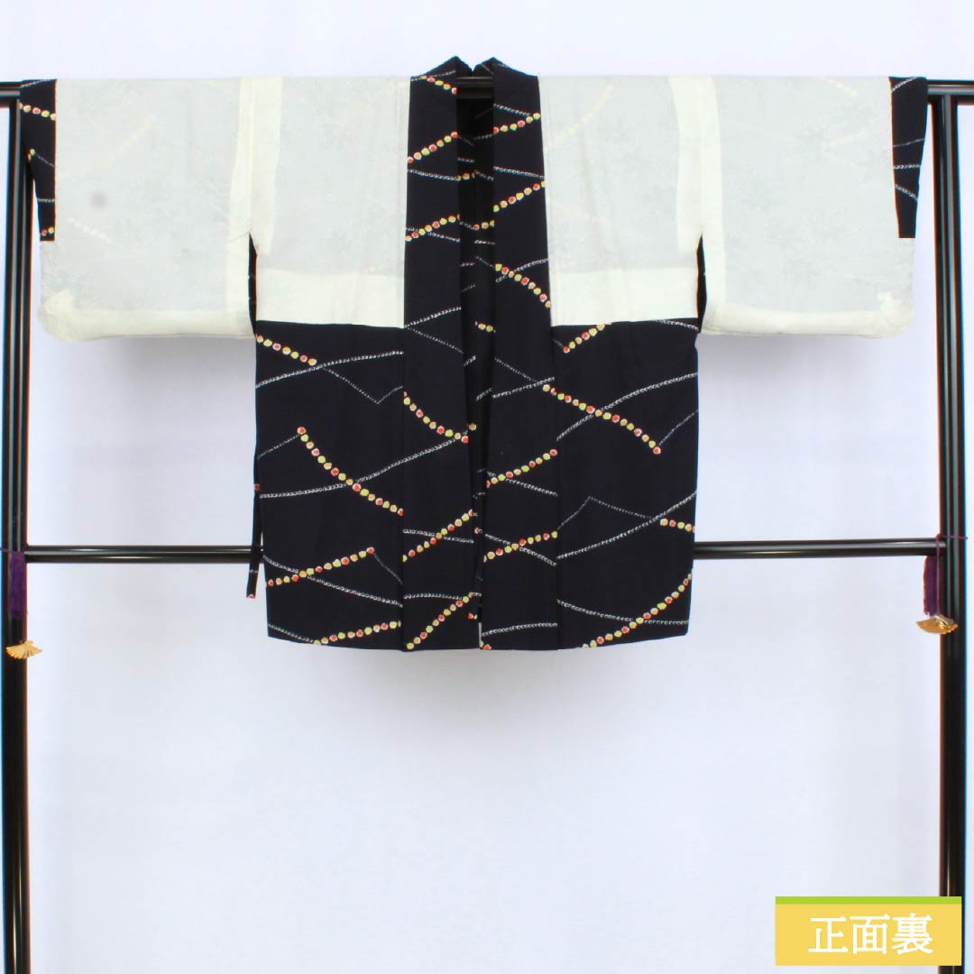 道中着 ポリエステル Aランク 身丈79.5cm 裄丈65cm 褐色（かちいろ） 線調子 袷 紺系 1117001453918