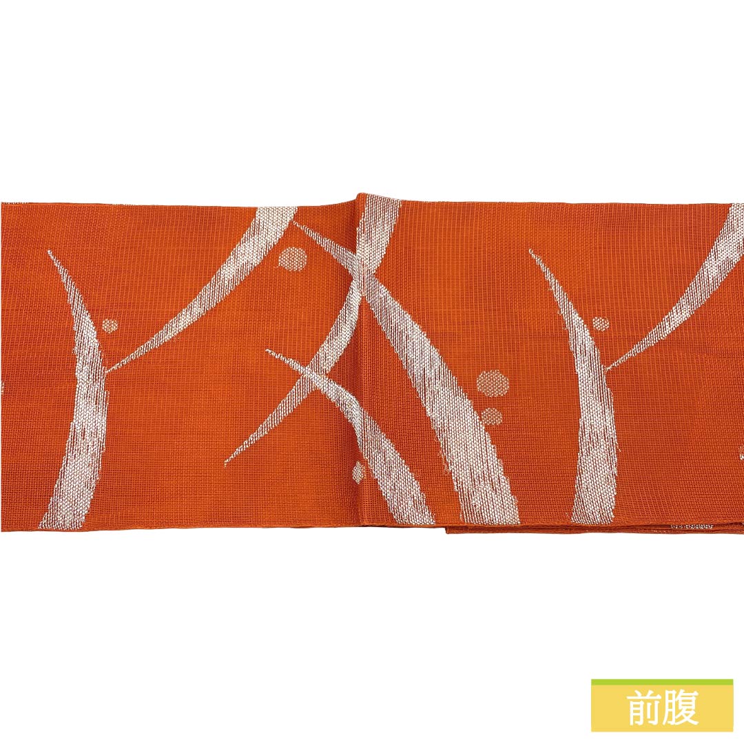 袋帯 正絹 Aランク 紅葉色（もみじいろ） 夏帯 露芝模様 古典柄  帯丈432cm 六通 セミフォーマル 茶系 1123017473314