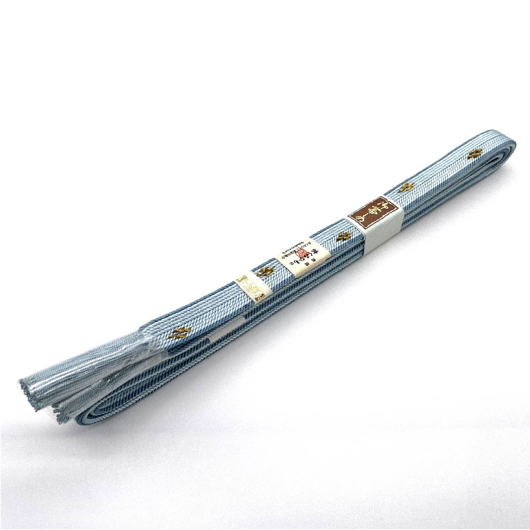 （新古品） 帯締め 正絹 四分紐 蟹鳥染色（かにとりぞめいろ） 京くみひも 金属糸使用 新古品 長さ約162cm 幅約1.5cm セミフォーマル Sランク 水色系 1135001812924