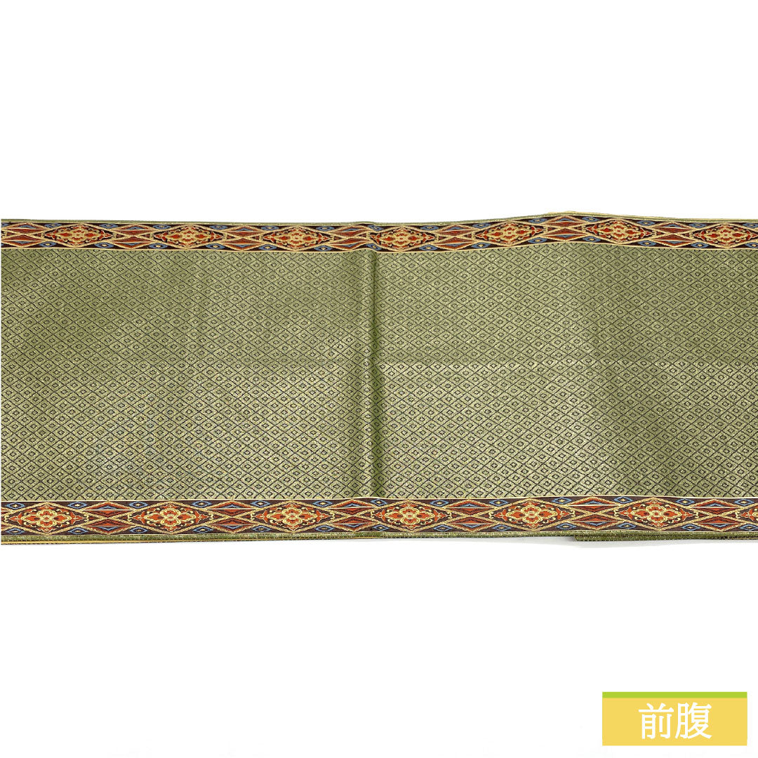 Nishijin-ori obi, pure silk, grade A, koji dust color, 444cm long, six-pass, semi-formal, green, 1123016403319