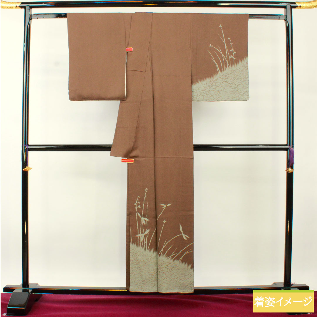 Homongi, pure silk, lined, length 153.5cm, sleeve length 63cm, squirrel-coloured, by Okubo Gensai, abstract pattern, artist's work, S-rank, brown, 1112004512214