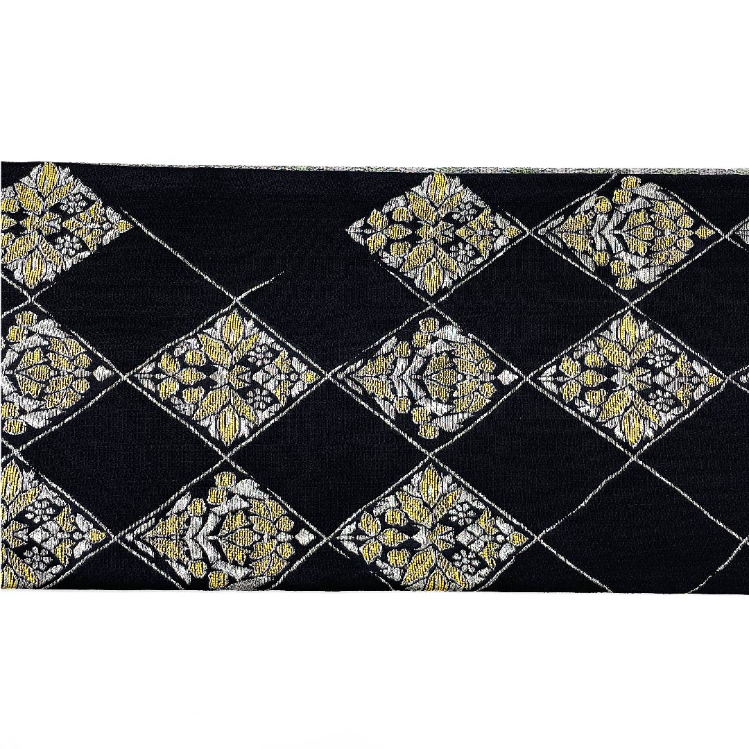 Fukuro Obi Black Diamond Abstract Flower Pattern Obi Length 447cm Pure Silk S Rank Six-way Casual Black 1123009502310