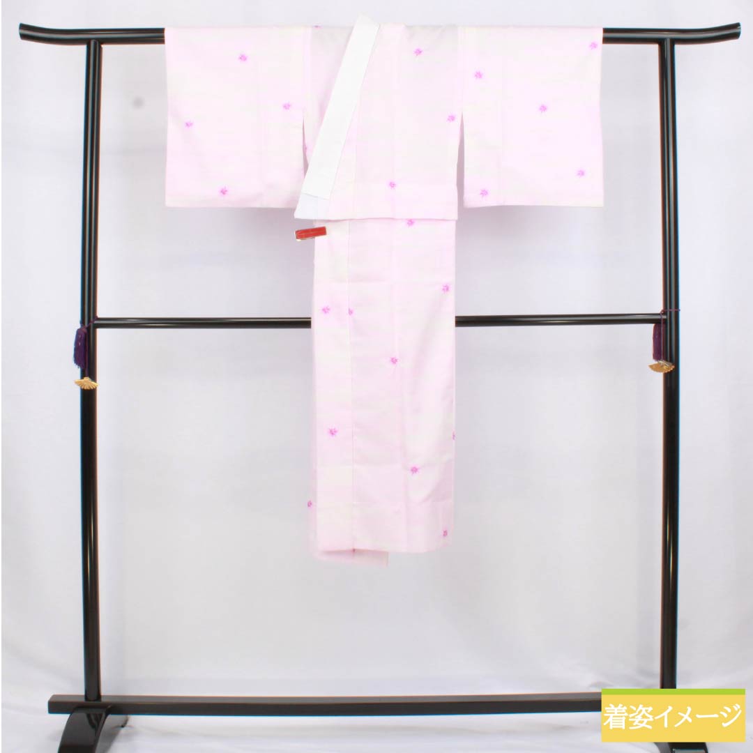 Nagajuban (long under-kimono), Polyester, Grade A, Length 115cm, Sleeve Length 61cm, Single-layer, Pale Pink (tankoshoku), Abstract Pattern, Half-collar, with Raising, Purple, 1129000783120
