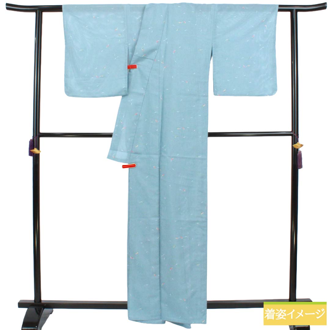 Summer Polyester Komon S Rank Length 162cm (4ft 9in) Sleeve length 65cm (2ft 1in) Kinuta-seiji (Celadon) Abstract Pattern Washable Kimono Ro-weave Blue 1132003392417