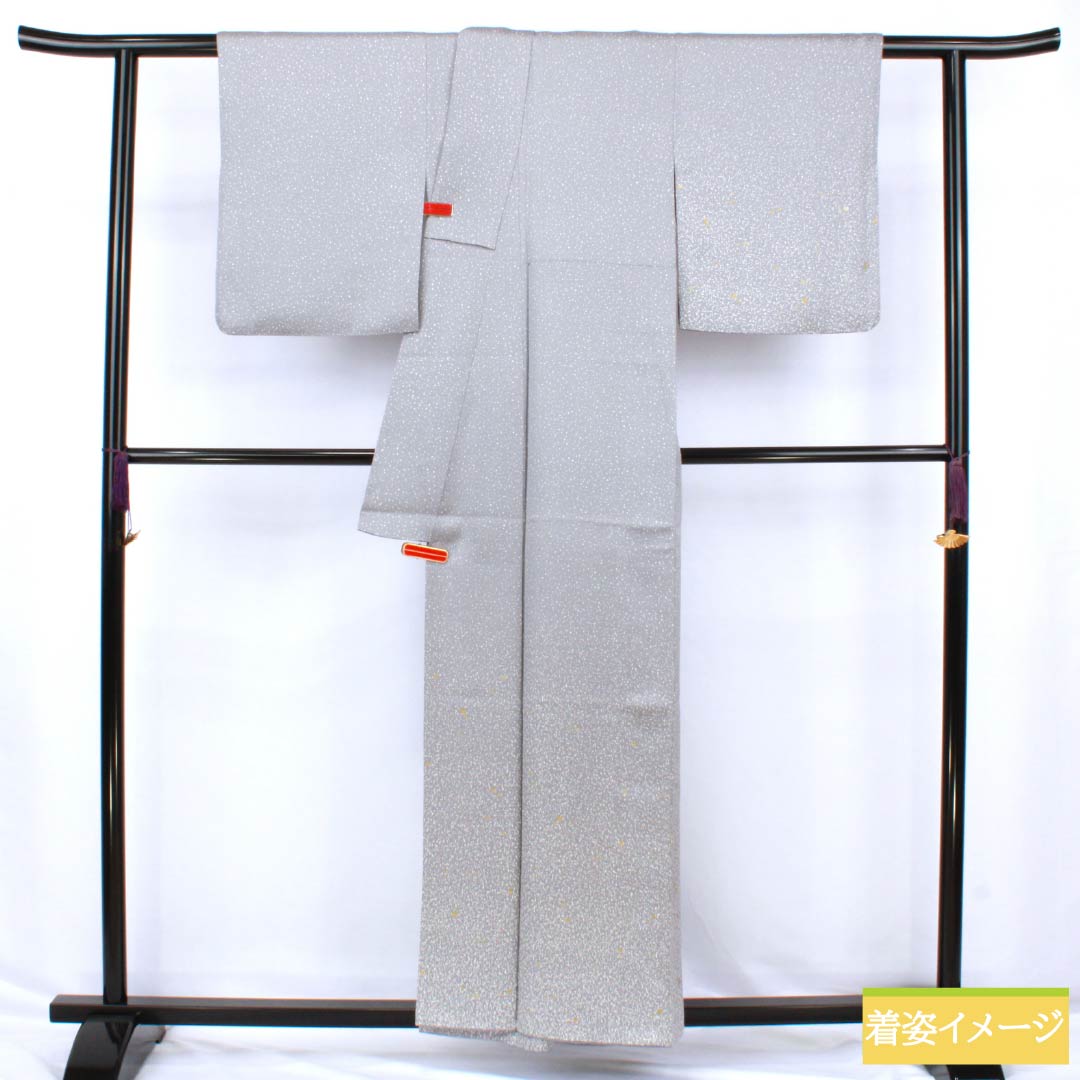 訪問着 正絹 Sランク 袷 身丈157.5cm 裄丈65.5cm つるば鼠色（つるばねずみいろ） タタキ染 箔飛ばし グレー系 1112006502322