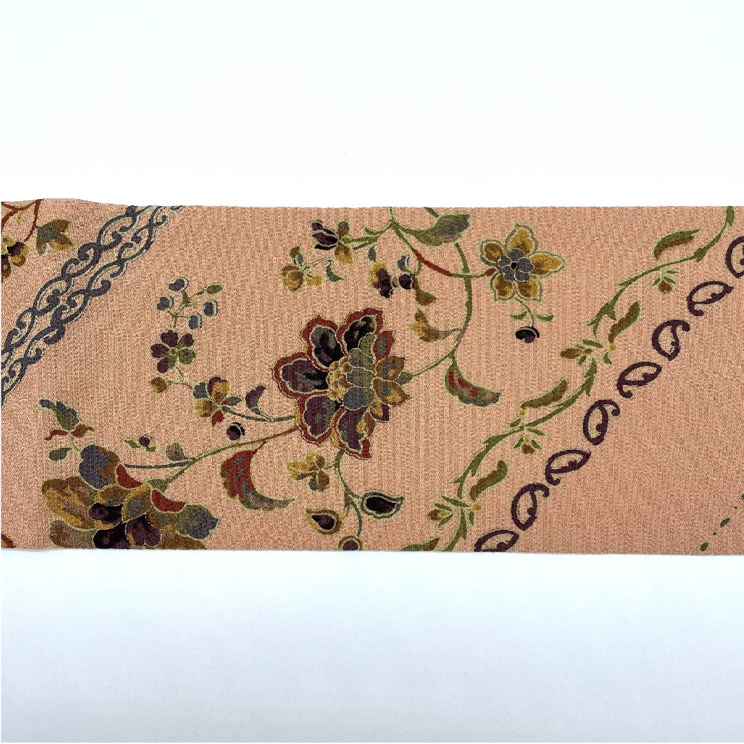 Nagoya obi, light red, stencil-dyed, chintz, abstract pattern, obi length 374cm, pure silk, S rank, full-length, casual, pink, 1124003982313, Nagoya style