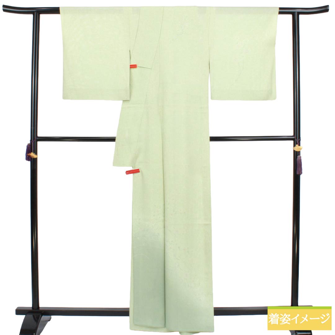 夏物 正絹 付下げ Aランク 身丈163.5cm 裄丈65.5cm 龍泉青瓷釉色（ロンチュエンチンツーユースーいろ） 京友禅 タタキ染 草花 絽 緑系 1132005073419