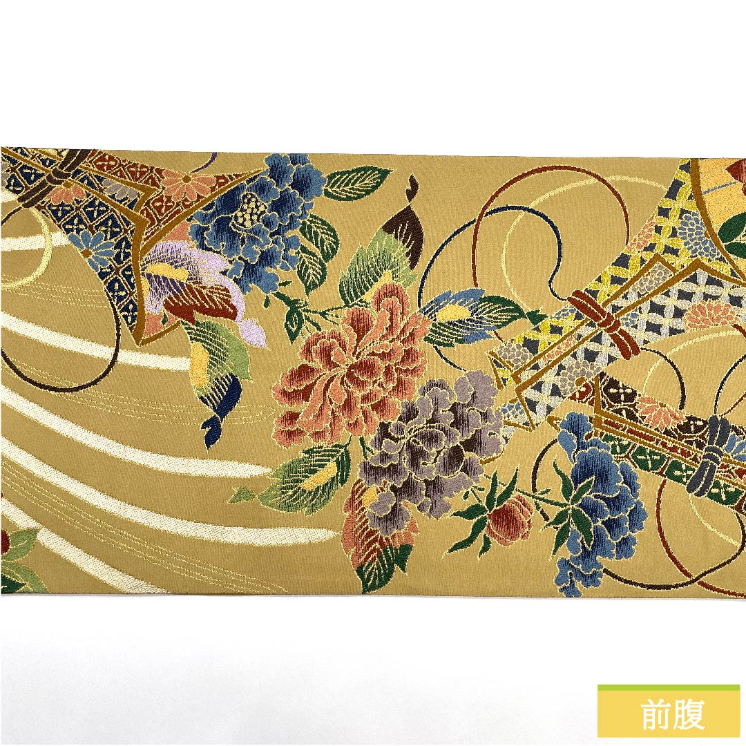 Fukuro Obi (Bag) - Pure Silk, Walnut Color, Floral Pattern, Shirayaen Oba, For Furisode, Length 438cm, A Rank, Six-Way, Formal, Beige, 1123010783325