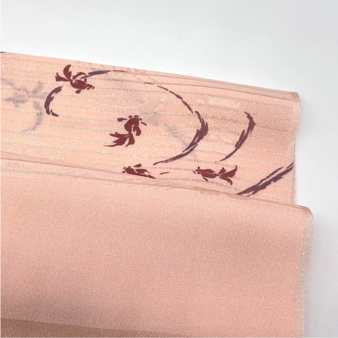 (New) Obiage, pure silk, semi-formal, maiden color, summer, goldfish, classic pattern, length 170cm, width 28cm, new rank, pink, 1136000751913