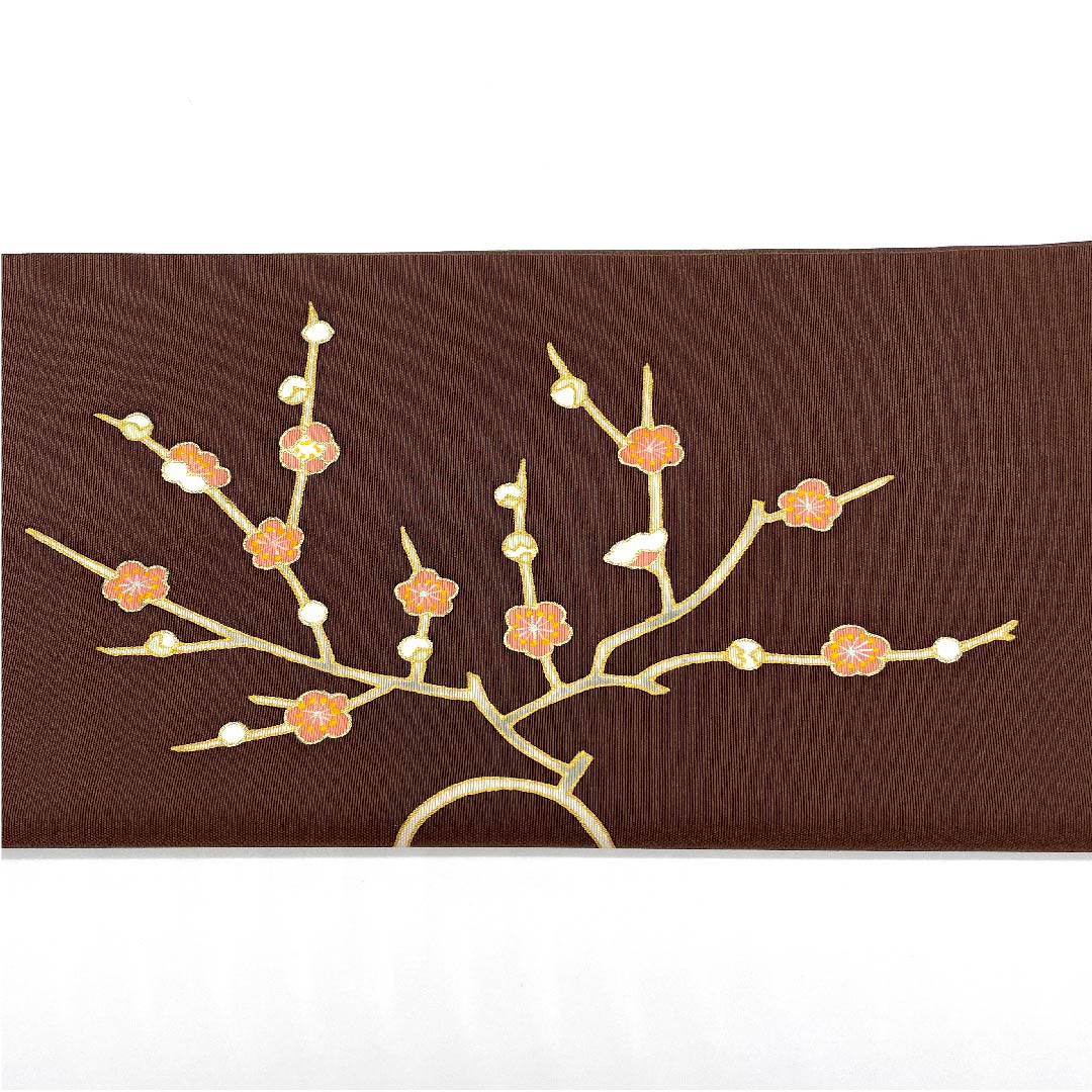 Nagoya obi, boiled black color, Shiose, floral pattern, dyed obi, obi length 375cm, pure silk, A rank, point pattern, semi-formal, brown, 1124003543314, Nagoya style
