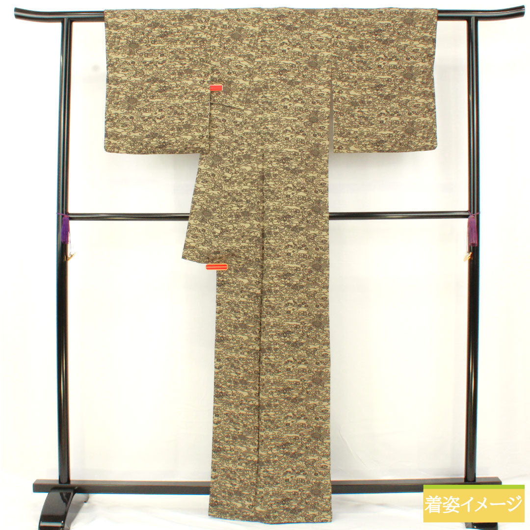 小紋 正絹 身丈163cm 裄丈65.5cm 袷 江戸鼠色（えどねずいろ） 型染 茶屋辻 Sランク グレー系 1115004692422
