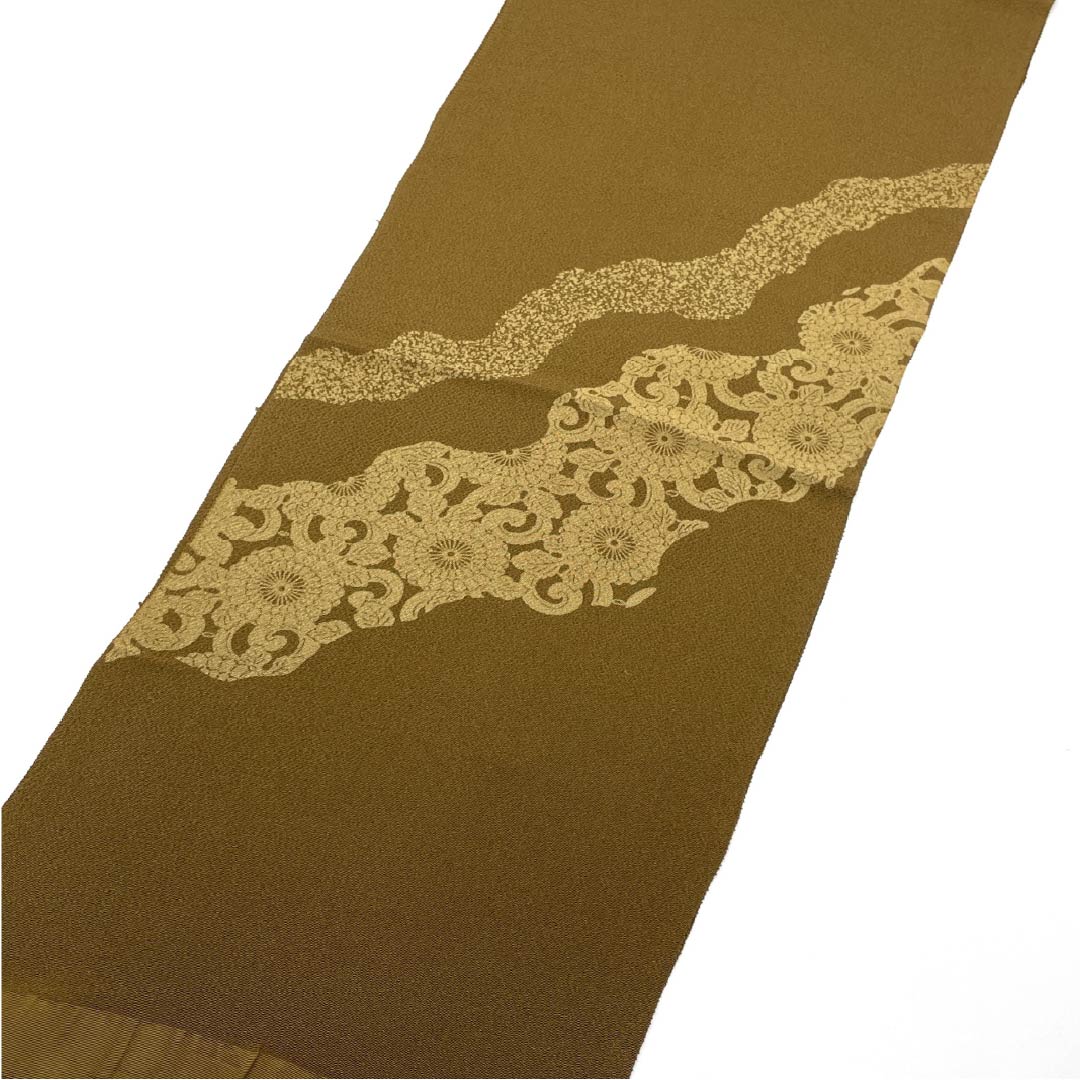 Obiage Chirimen Casual Candle Color (Shisokuiro) Classic Pattern Length 166cm Width 28cm S Rank Brown 1136000372914