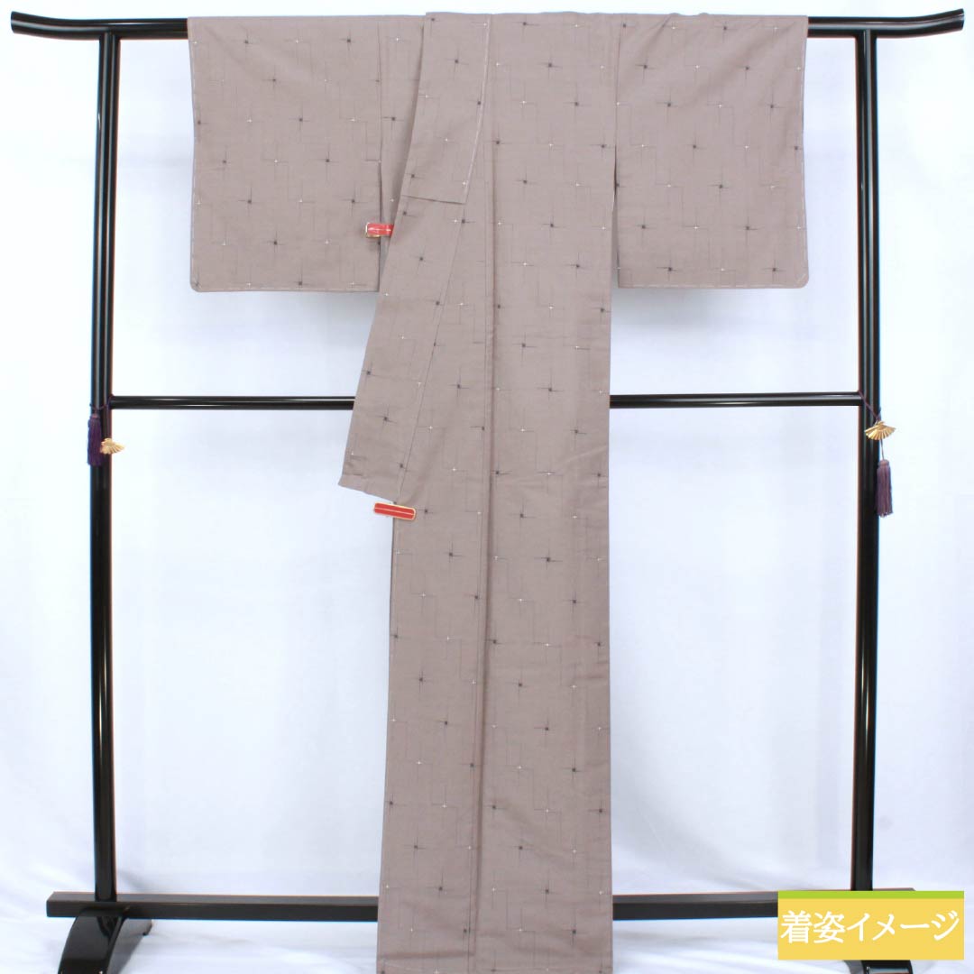 Tsumugi Silk S Rank Length 165.5cm Sleeve Length 64cm Akunezumi-iro Geometric Pattern With basting thread Lined Gray 1116005002522
