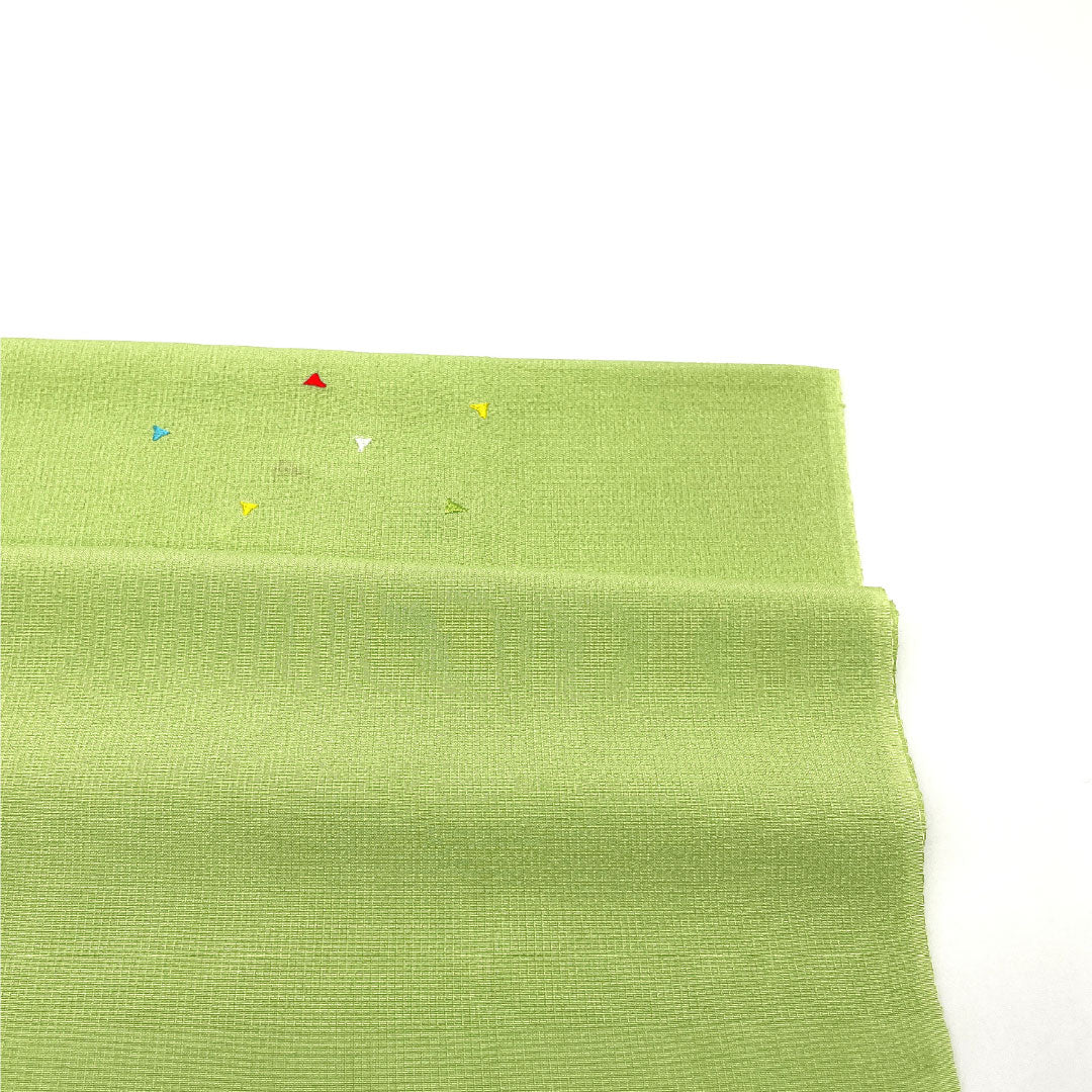 （新古品）帯揚げ 正絹 NEWランク カジュアル 淡萌黄色（うすもえぎいろ） 三角 幾何学模様 ポップ 長さ約176cm 幅約28cm 緑系 1136001501919