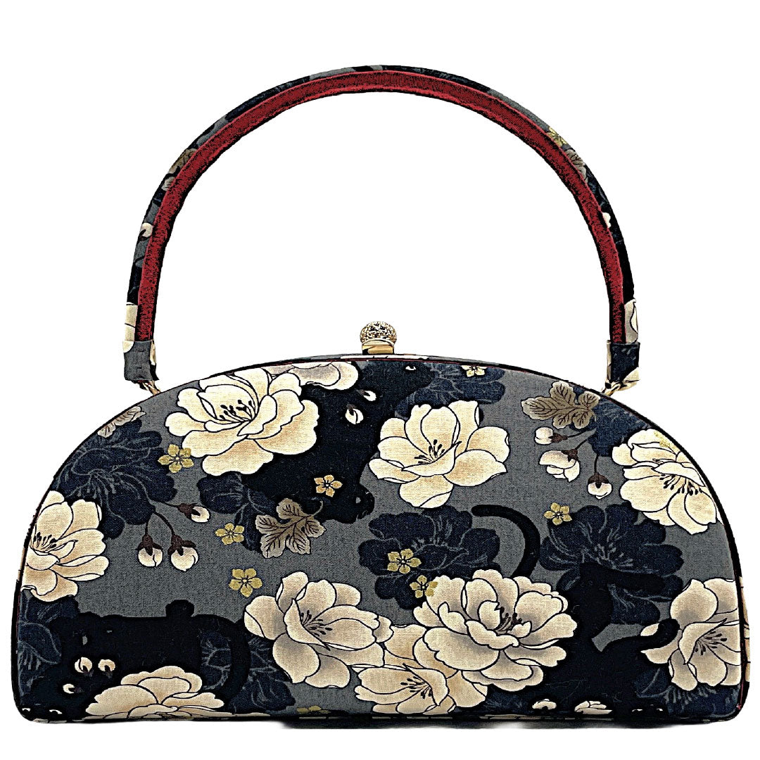 Japanese Style Bag Casual NEW Old Rose Floral Black Cat Retro Gray 113900136122