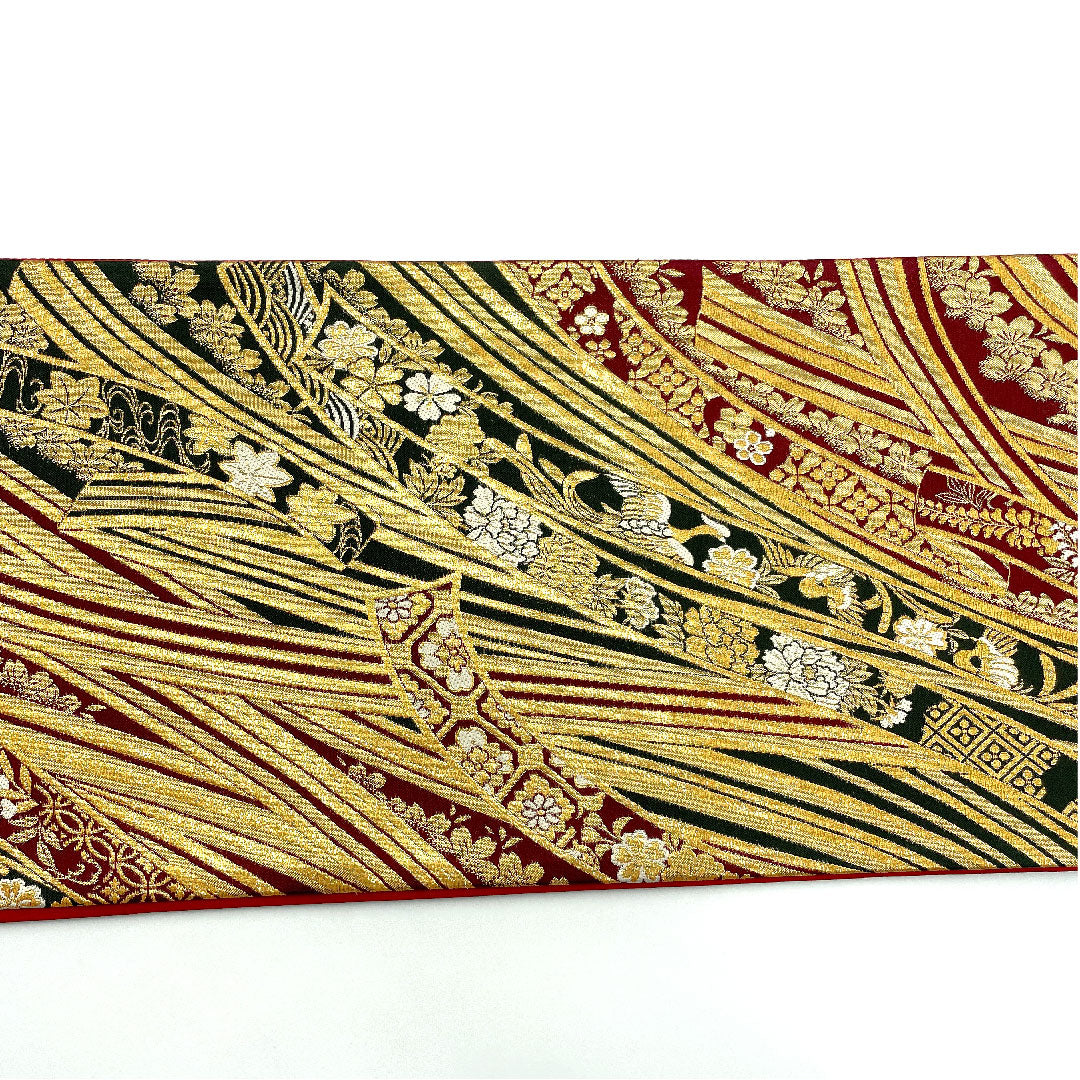袋帯 振袖用 熨斗 花鳥模様 帯丈432cm 正絹 Sランク 六通 フォーマル 金系 1123003722321