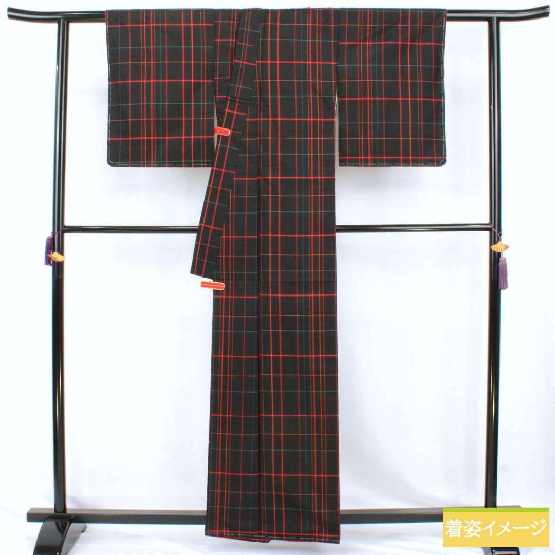 Tsumugi Silk B Rank Length 161cm Sleeve-to-sleeve 64.5cm Oshima Tsumugi Plaid Awasé Black 1116004924410