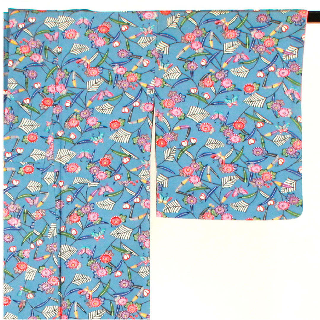 Komon, Length 162cm, Sleeve length 67cm, Lined, Bingata, Pure silk, A rank, Blue, 1115001783417
