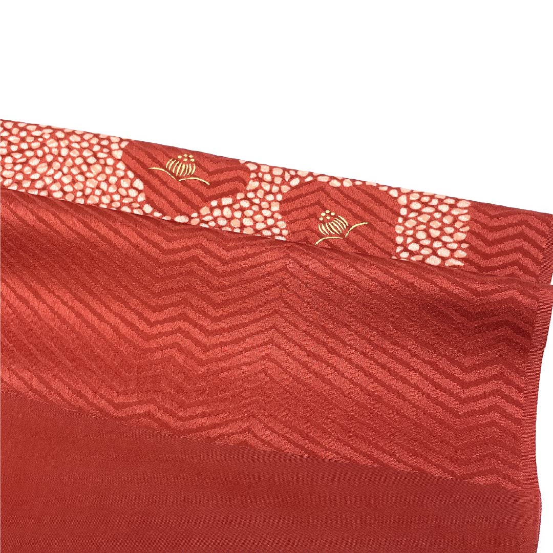 Obiage, pure silk, S rank, semi-formal, Jinzamomi-iro (a shade of red), Camellia design, length approx. 174cm, width approx. 29.5cm, reddish tones, 1136003022912