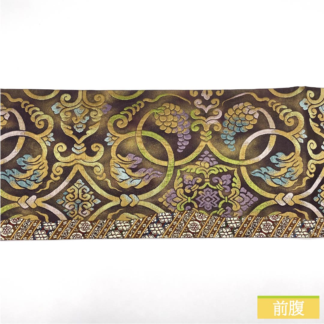 Pure silk obi with a grape arabesque and floral motif, length 440cm, S rank, six-fold, semi-formal, gradient pattern, product number 1123014822399