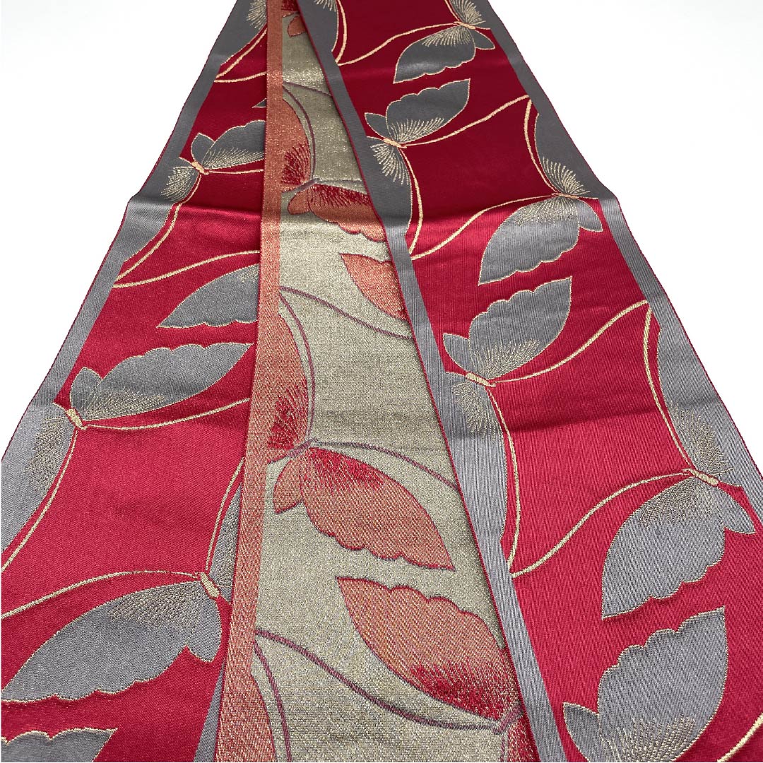 Half-width obi, polyester, wine red, butterfly, obi length 344cm, purple, A rank, 1125001743320