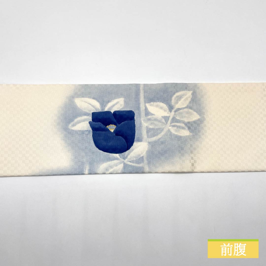 Nagoya obi, dyed obi, camellia, artist's work, obi length 396cm, pure silk, S rank, point pattern, casual, white, 1124006712411, Nagoya tailoring