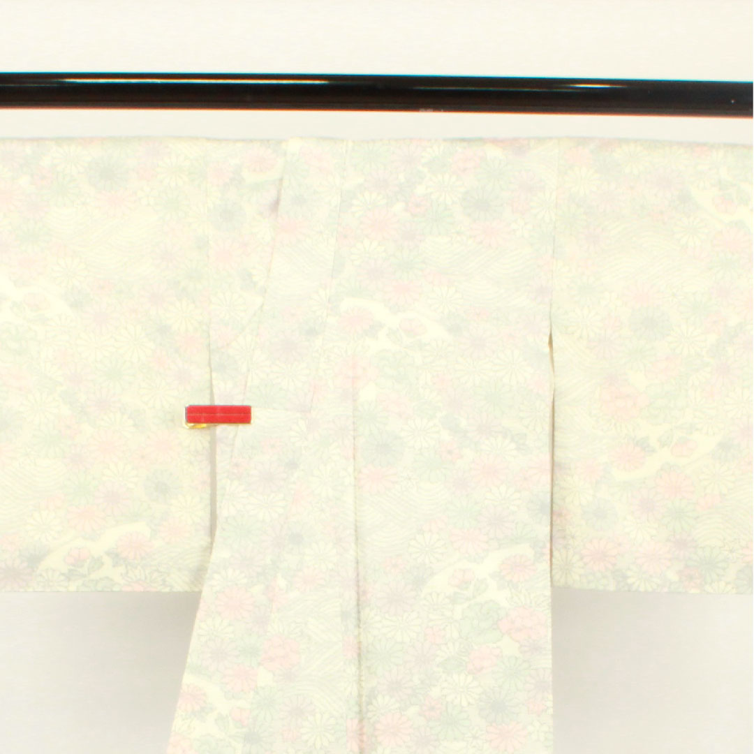 Tsumugi, Length 153cm, Sleeve length 62.5cm, Floral pattern, Polyester, A rank, Lined, White, 1116002143211