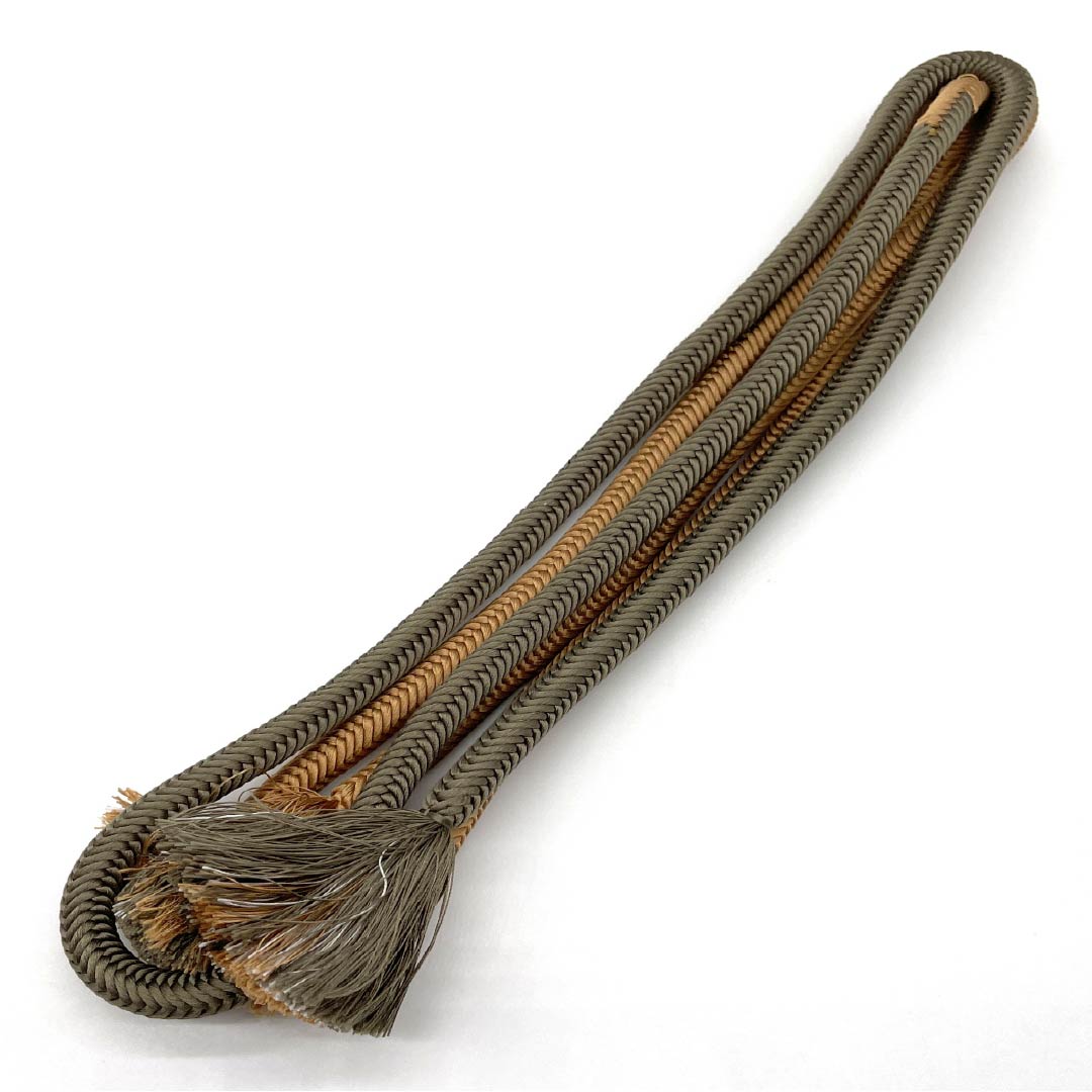 S-Rank Silk Obi-jime (Sash Band) - Two-Tone, Nibiiro (Dusk) and Umezomeiro (Plum Blossom) Dyed, Approximately 174cm Long, Approximately 1cm Wide, Casual, Green, Item Number: 1135004732419