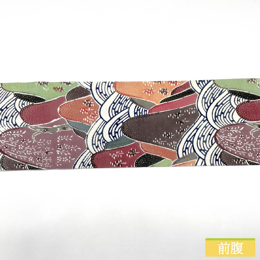 Nagoya Obi, Pure Silk, Grade A, Touseiiro (Beigata Blue), Stencil Dyed, Bingata Style, Toyama, Length 350cm, Six-Ply, Casual, Green, Product Number 1124010473319, Nagoya Style