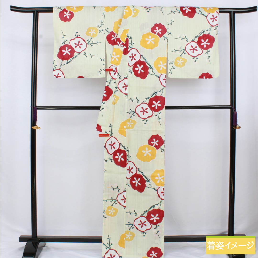浴衣 木綿 身丈167cm 裄丈66.5cm Sランク 単衣 緑系 硫黄色（いおういろ） 花 utatane 1118006442519