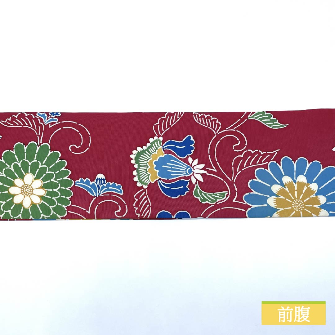 Nagoya obi, reddish red, Kyoto Bingata, floral arabesque, obi length 345cm, pure silk, B rank, full length, casual, purple, 1124006644320, Nagoya style