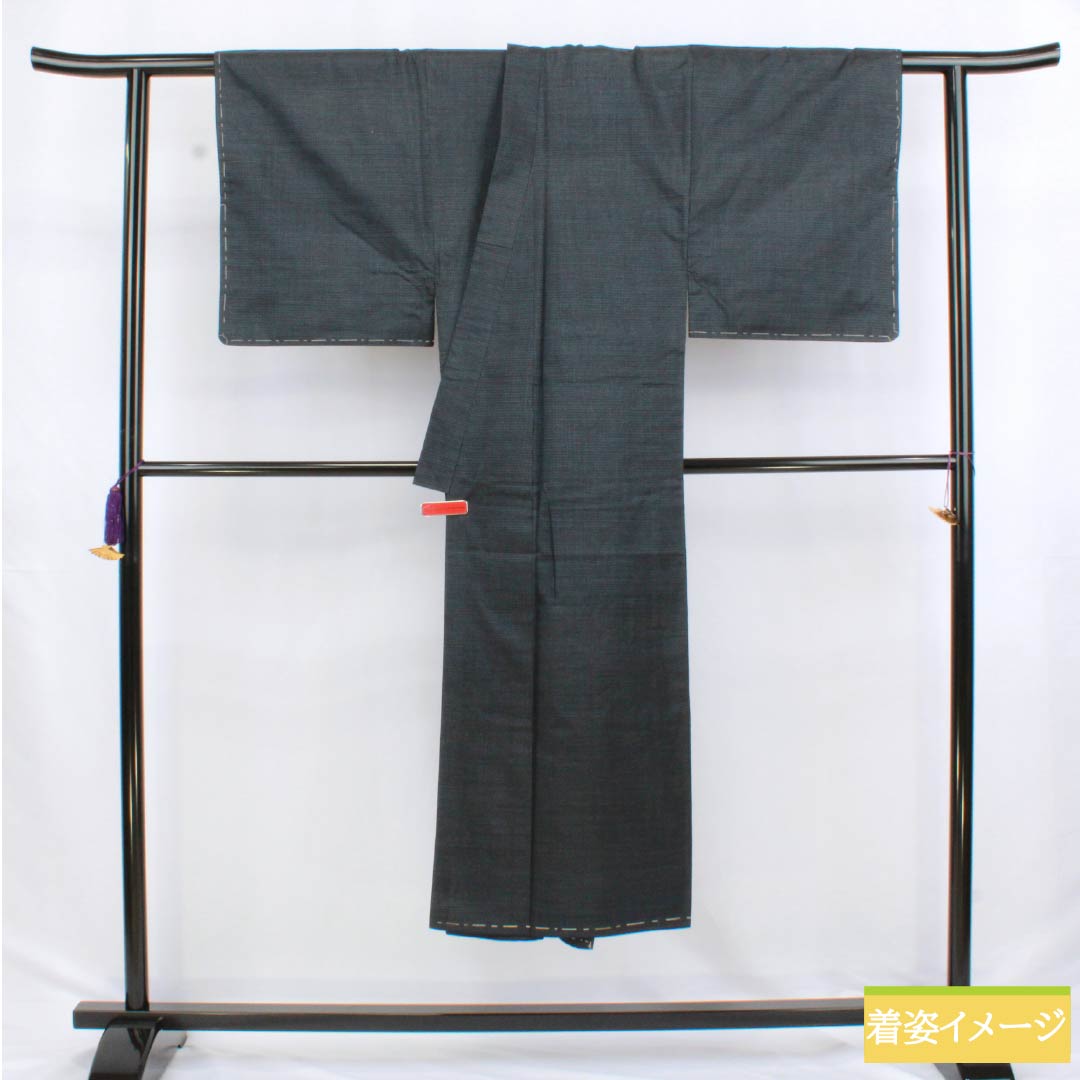 Men's Pure Silk A-Rank Oshima Tsumugi Tortoiseshell Ensemble Kimono, Length 140cm, Sleeve Length 67.5cm, Lined, Black, with Basting Threads, Product Number: 1119001283410