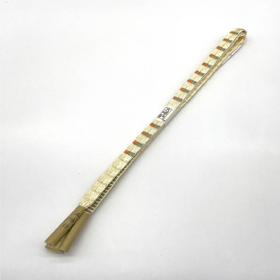 (Like new) Pure silk obijime (sash band) made of Goshima string, light egg-colored (usutamagoiro), hand-woven, classic pattern, approximately 165cm long and 1.4cm wide, semi-formal, cream-colored, product number 1135004881315